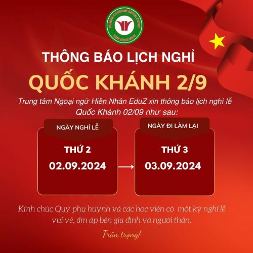 Thông báo nghỉ lễ Quốc Khánh 02/09